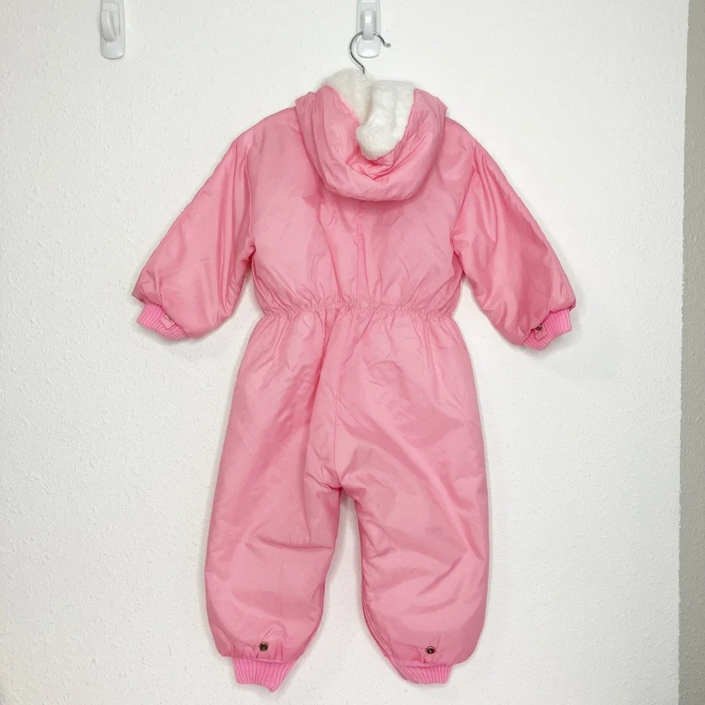 Vintage JC Penney Toddler Snowsuit Embroidered Pink Bunny‎ Hooded Size 24 Months